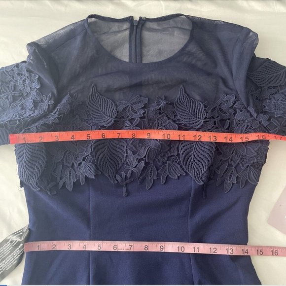 NWT JS‎ Collections [ 4 ] Crochet Embroidered Illusion Gown in Navy #Q261 - Picture 3 of 15